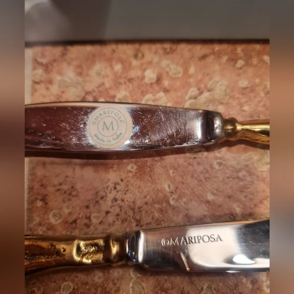 Mariposa Cheese Knife Spreader Set Botanical Gold & Stainless Vintage